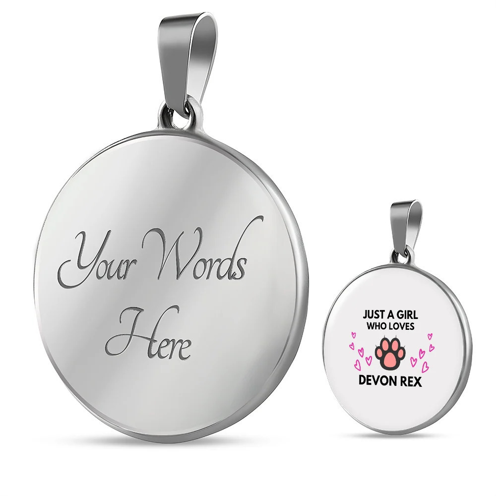 Girl Loves Devon Rex Cat White Circle Pendant Necklace Stainless Steel 24 Inch